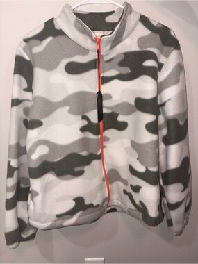 Better Unsaid Camouflage Fleece Jacket Gray and Green w/ Orange Zip Medium - New